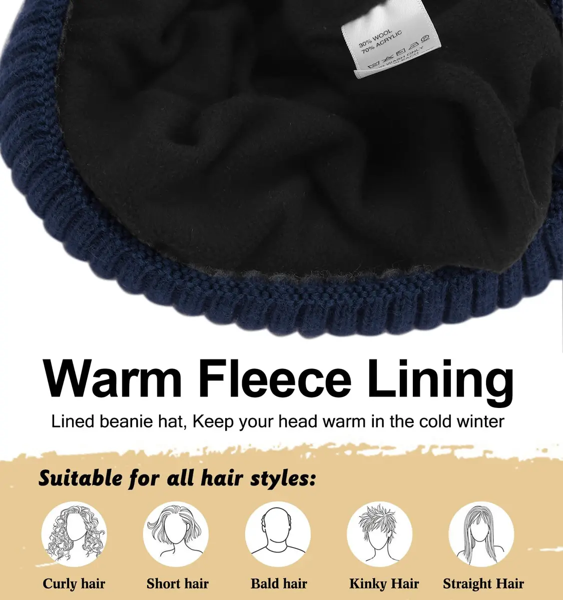ZTL Merino Wool Beanie Hat for Men Women | Thick Warm Fleece Lined Knit Winter Hat - view 5