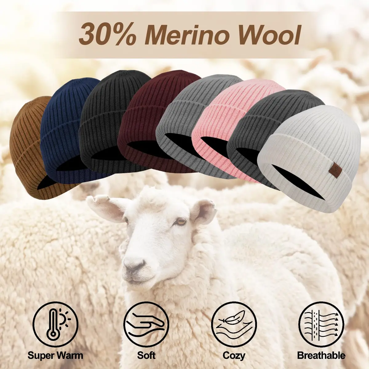 ZTL Merino Wool Beanie Hat for Men Women | Thick Warm Fleece Lined Knit Winter Hat - view 2