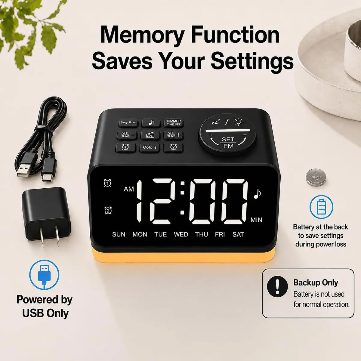 JALL Digital Alarm Clock with FM Radio, 8 Colors Night Light, Dual Alarm, Loud Alarm, Seniors Gift | Easy to Use, Compact - view 4