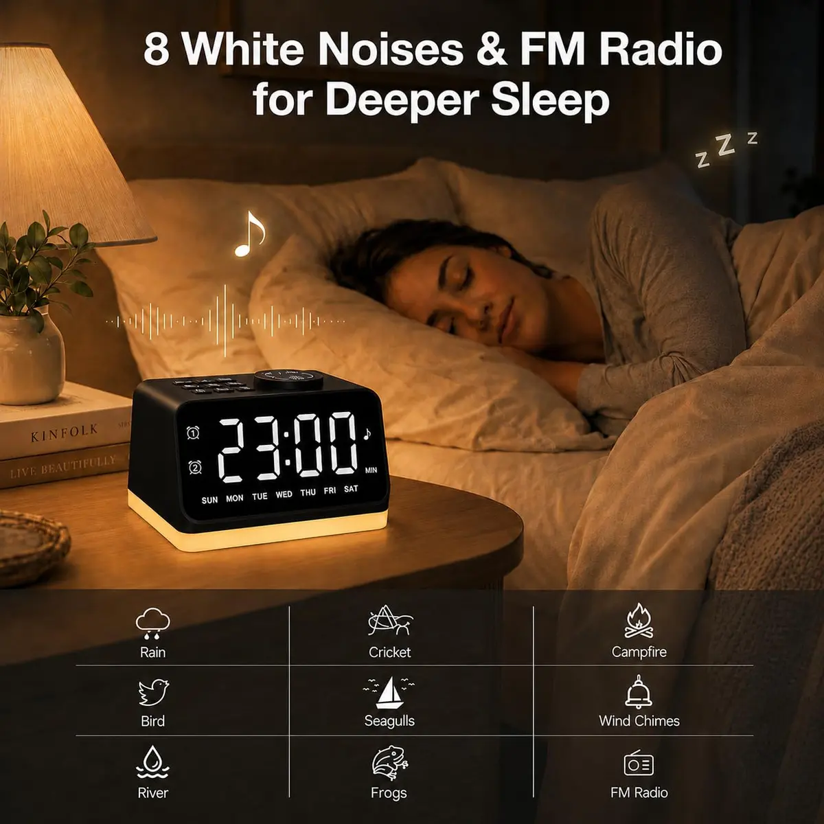 JALL Digital Alarm Clock with FM Radio, 8 Colors Night Light, Dual Alarm, Loud Alarm, Seniors Gift | Easy to Use, Compact - view 6