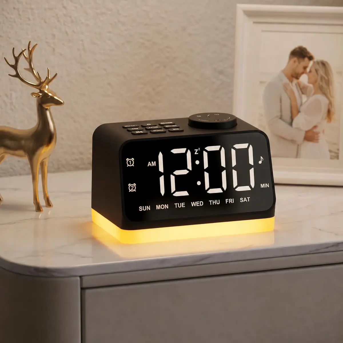 JALL Digital Alarm Clock with FM Radio, 8 Colors Night Light, Dual Alarm, Loud Alarm, Seniors Gift | Easy to Use, Compact - main product image