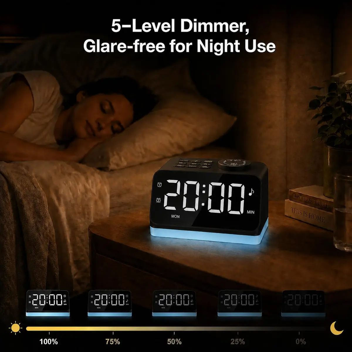JALL Digital Alarm Clock with FM Radio, 8 Colors Night Light, Dual Alarm, Loud Alarm, Seniors Gift | Easy to Use, Compact - view 8