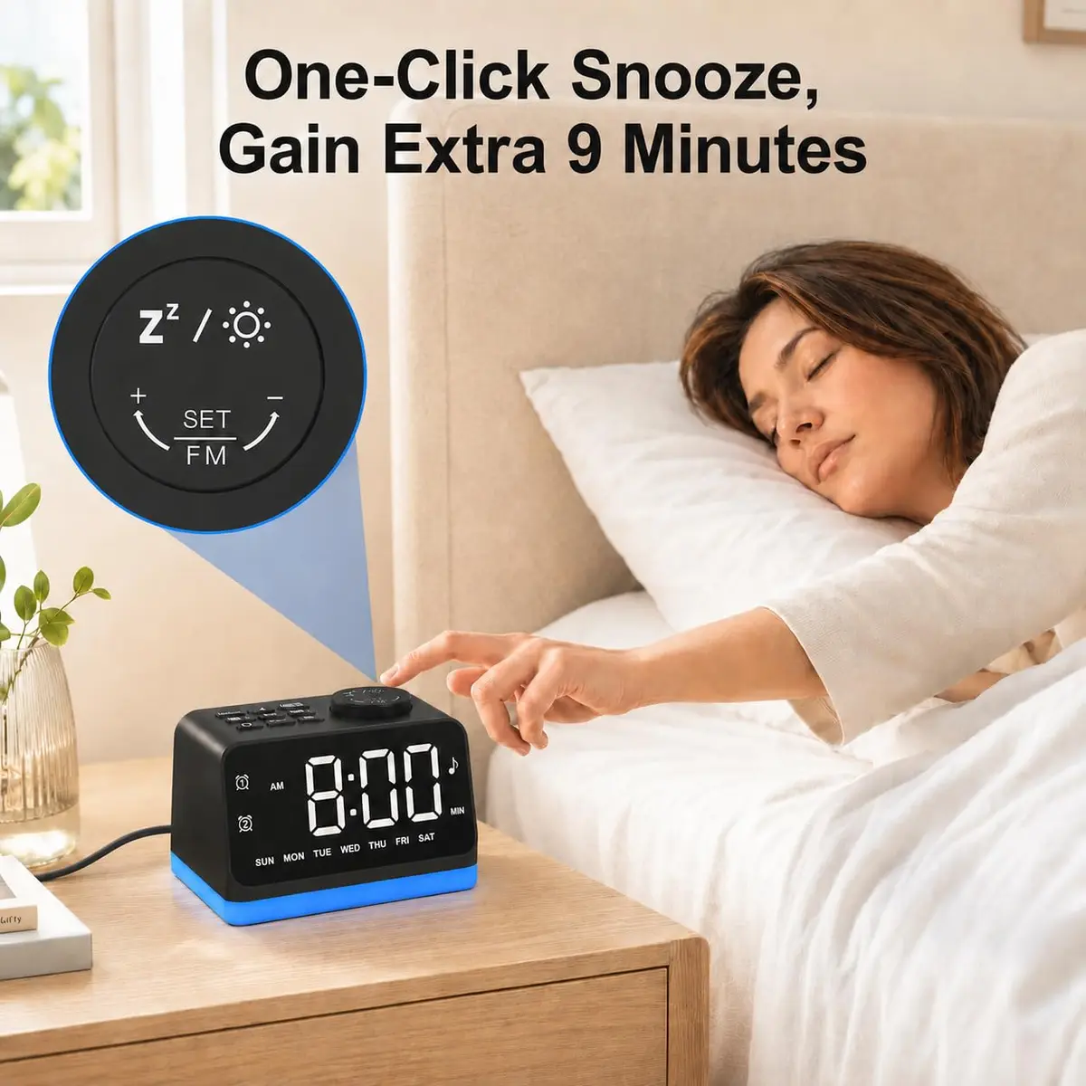 JALL Digital Alarm Clock with FM Radio, 8 Colors Night Light, Dual Alarm, Loud Alarm, Seniors Gift | Easy to Use, Compact - view 9