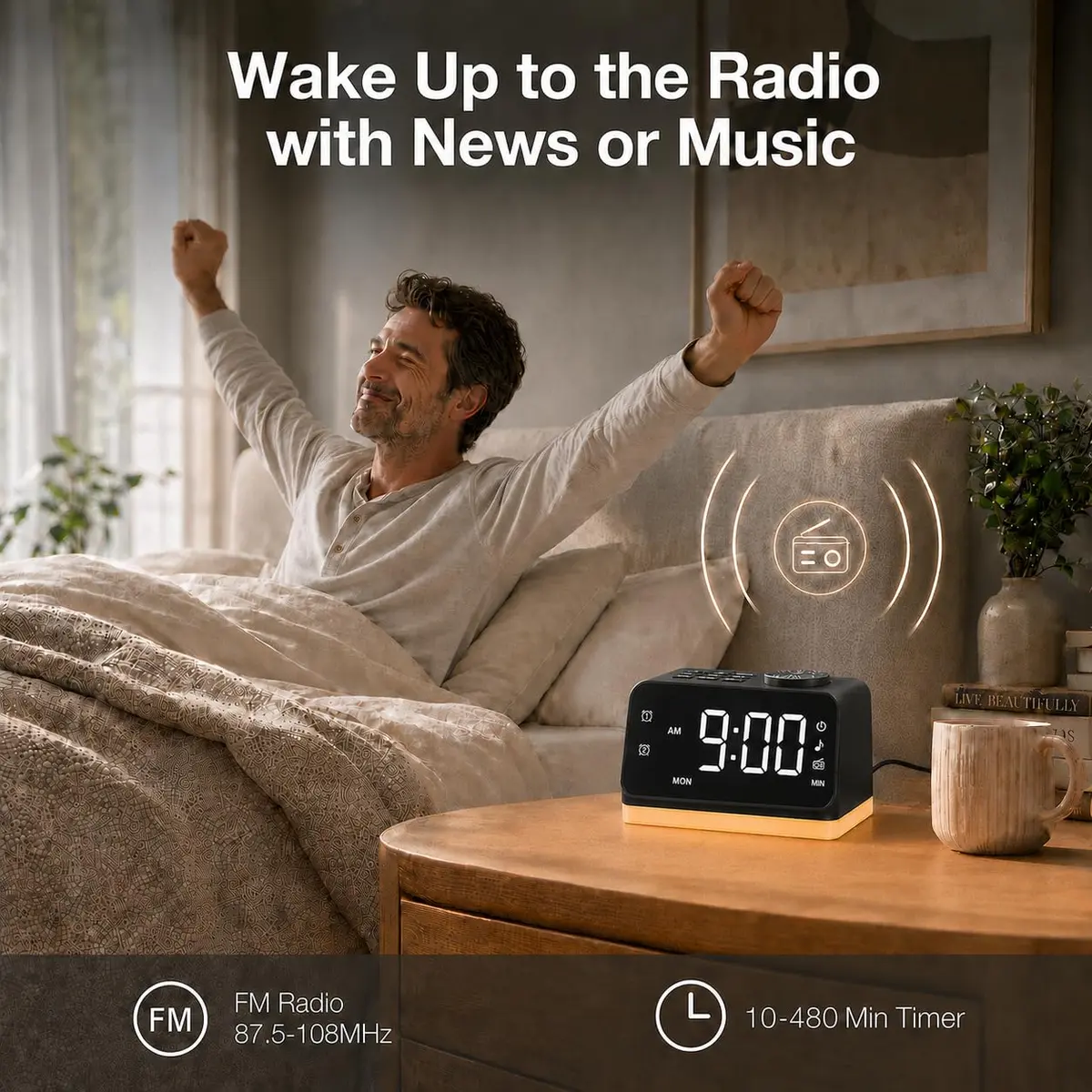 JALL Digital Alarm Clock with FM Radio, 8 Colors Night Light, Dual Alarm, Loud Alarm, Seniors Gift | Easy to Use, Compact - view 2