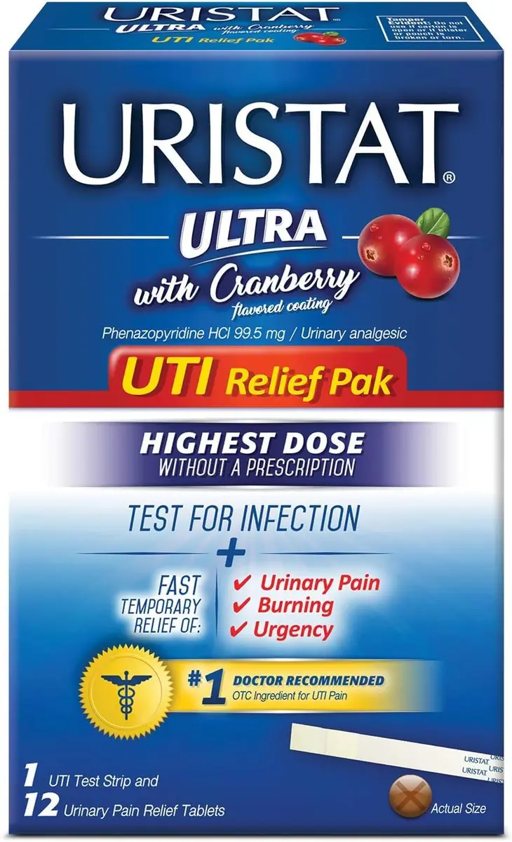 URISTAT Ultra UTI Relief Pack | Test Strip & 12 Tablets | Cranberry Flavor (Pack of 3) - main product image