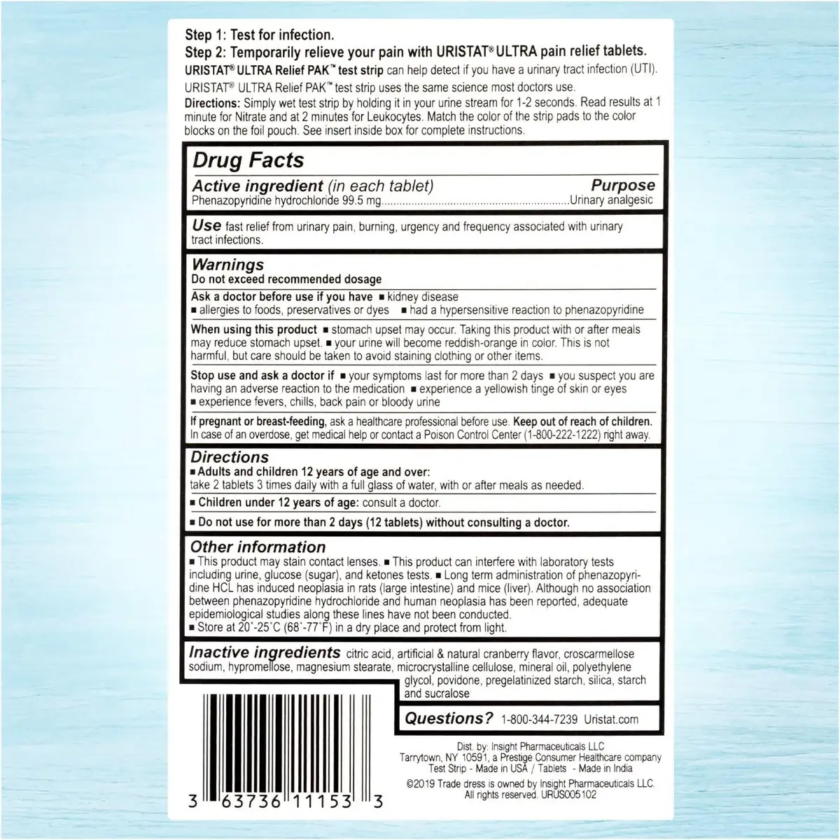 URISTAT Ultra UTI Relief Pack | Test Strip & 12 Tablets | Cranberry Flavor (Pack of 3) - view 7