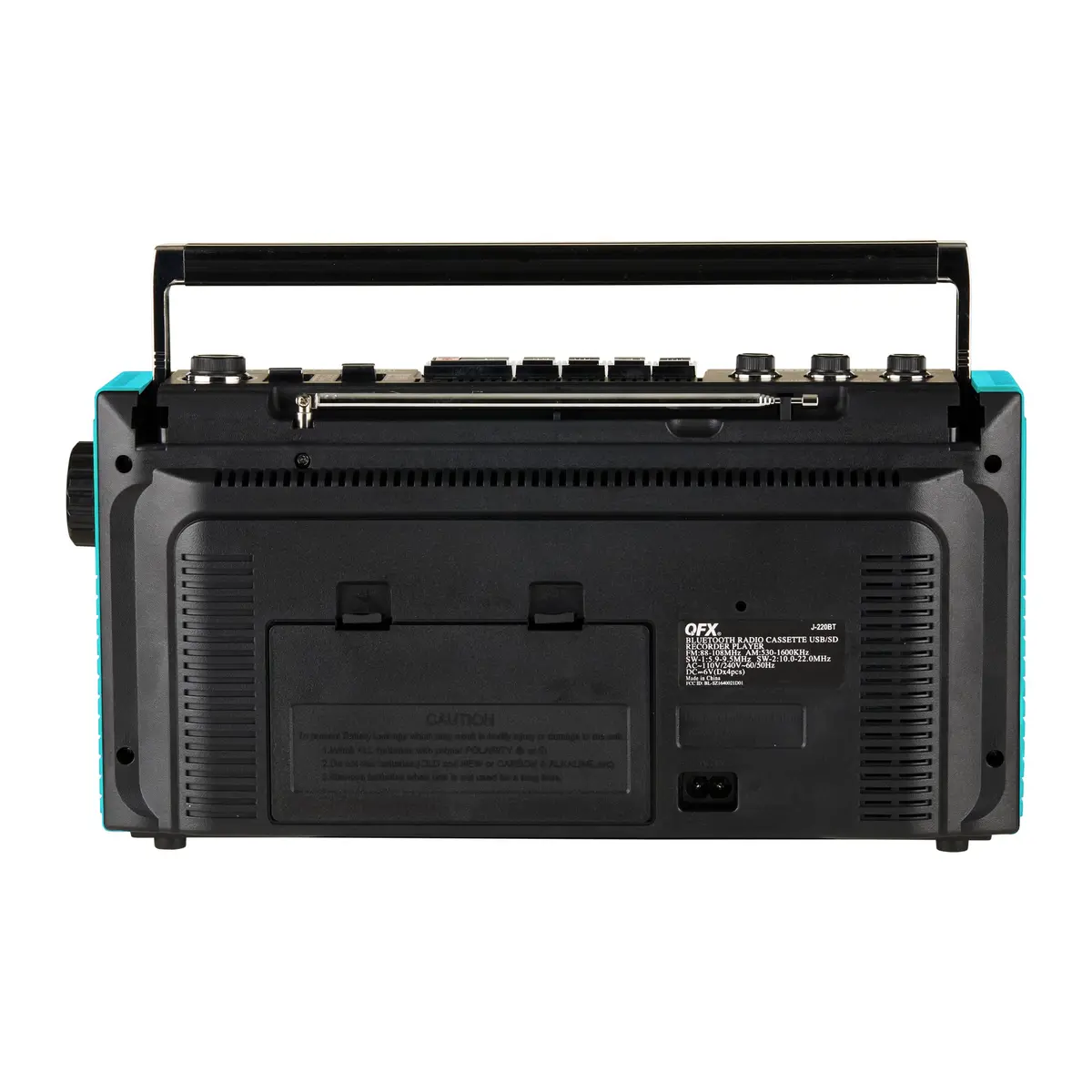 QFX Retro Bluetooth Boombox Cassette Tape Player Recorder J-220BT Aqua | Portable AM/FM/SW Radio & USB MP3 Player - view 6