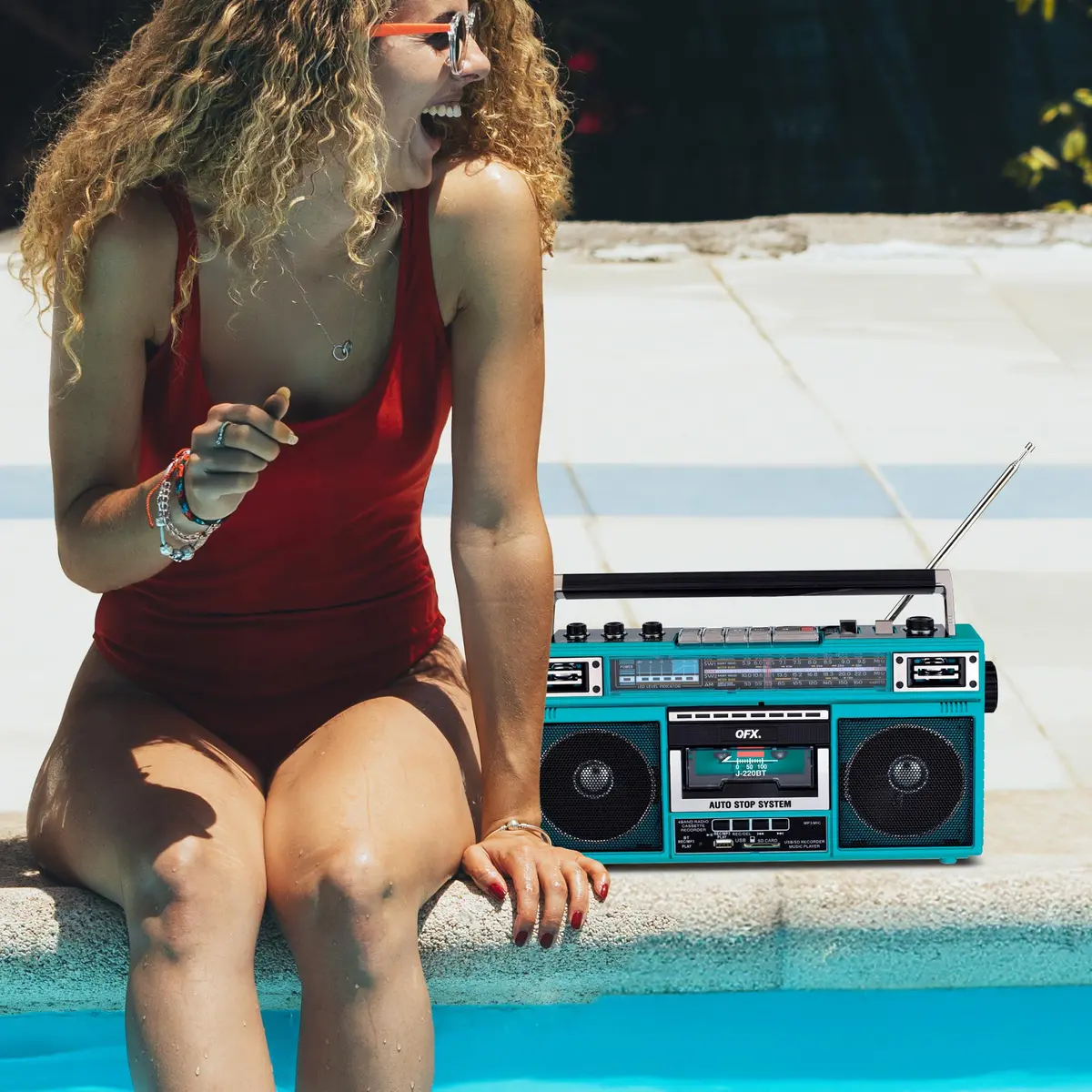 QFX Retro Bluetooth Boombox Cassette Tape Player Recorder J-220BT Aqua | Portable AM/FM/SW Radio & USB MP3 Player - view 7