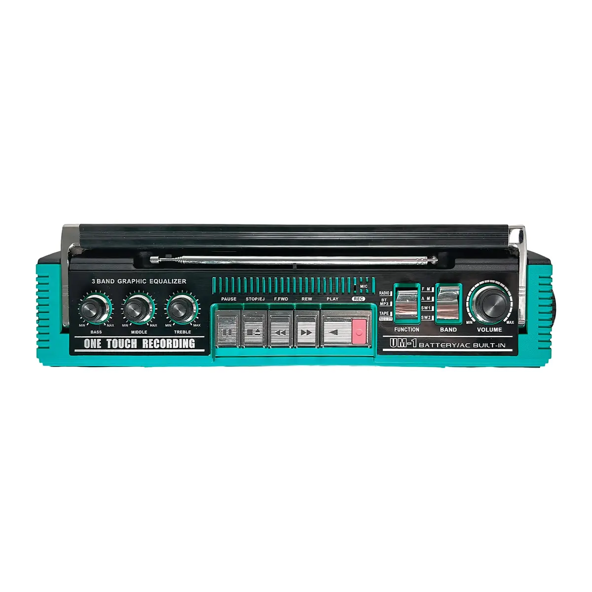QFX Retro Bluetooth Boombox Cassette Tape Player Recorder J-220BT Aqua | Portable AM/FM/SW Radio & USB MP3 Player - view 4