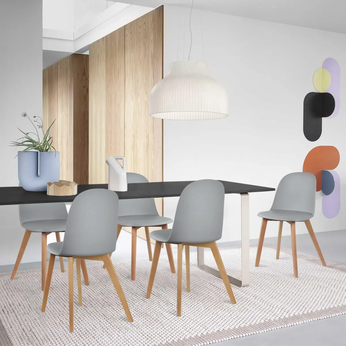 2xhome Modern Armless Dining Chair Plastic Shell Seat with Wooden Legs | Indoor or Outdoor Use | Home Kitchen Patio, Gray, Single - view 8