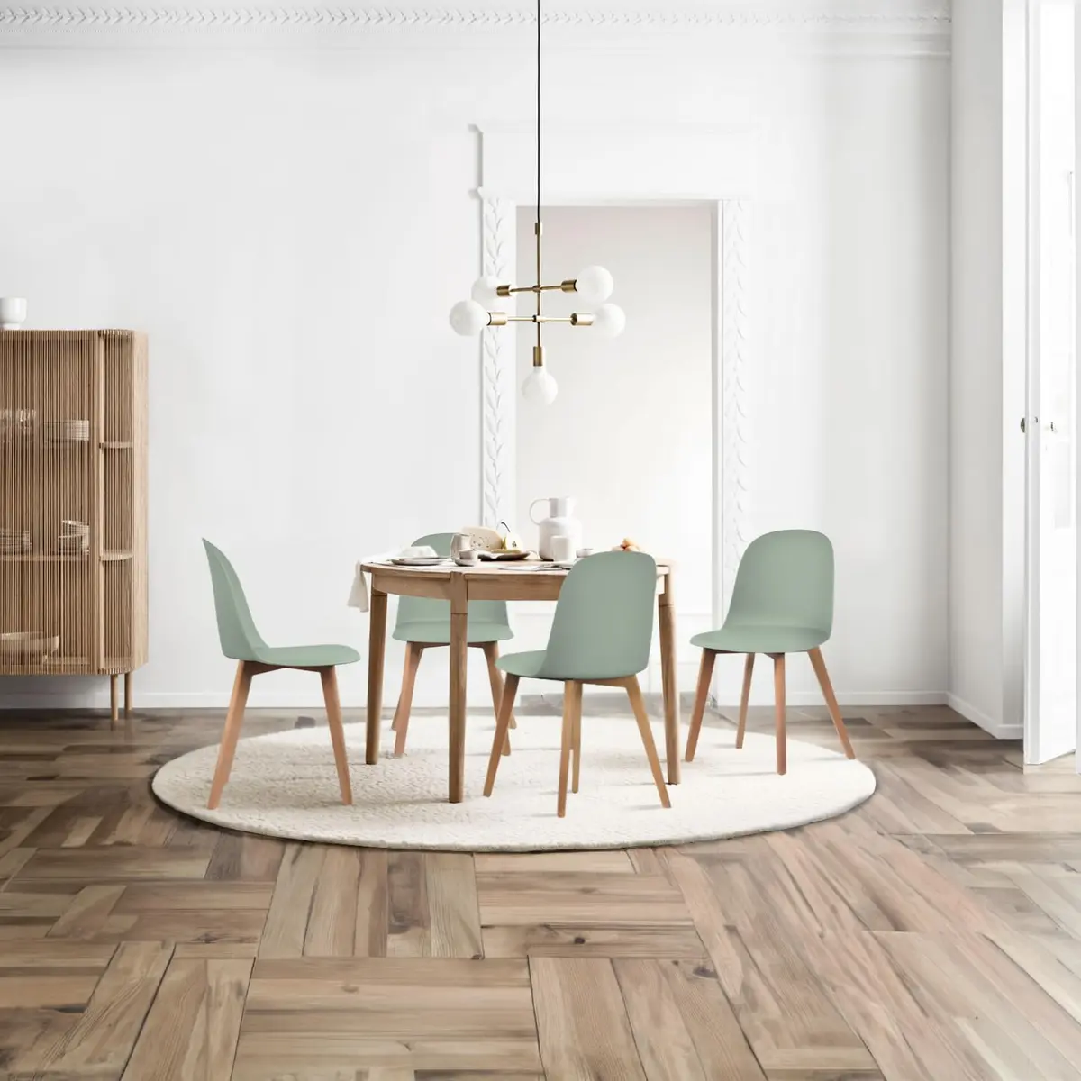 2xhome Modern Armless Dining Chair Plastic Shell Seat with Wooden Legs | Indoor or Outdoor Use | Home Kitchen Patio, Green - view 8