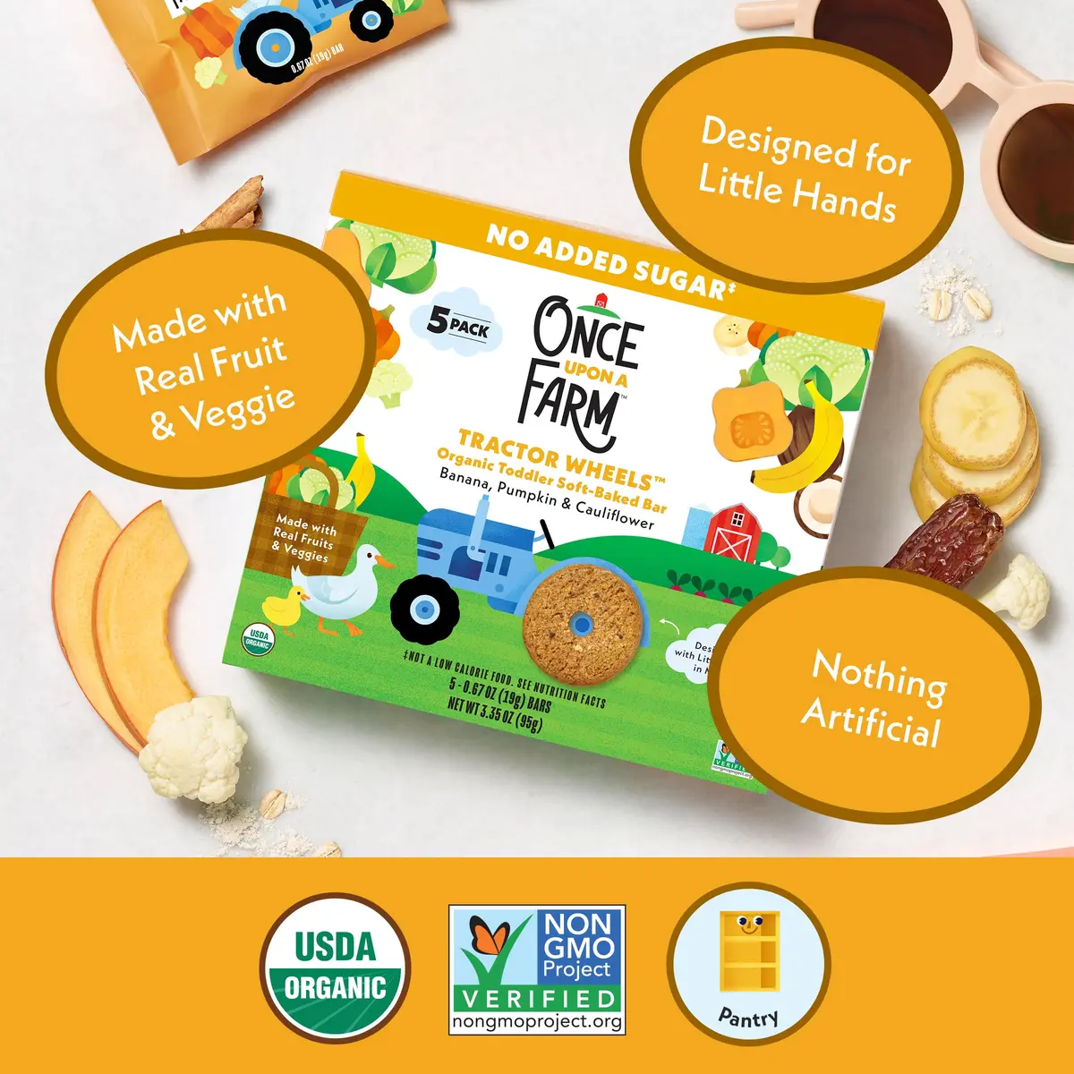 Once Upon a Farm Tractor Wheel Bar, Banana, Pumpkin & Cauliflower | Organic Baby Snack 3.35 OZ - view 4