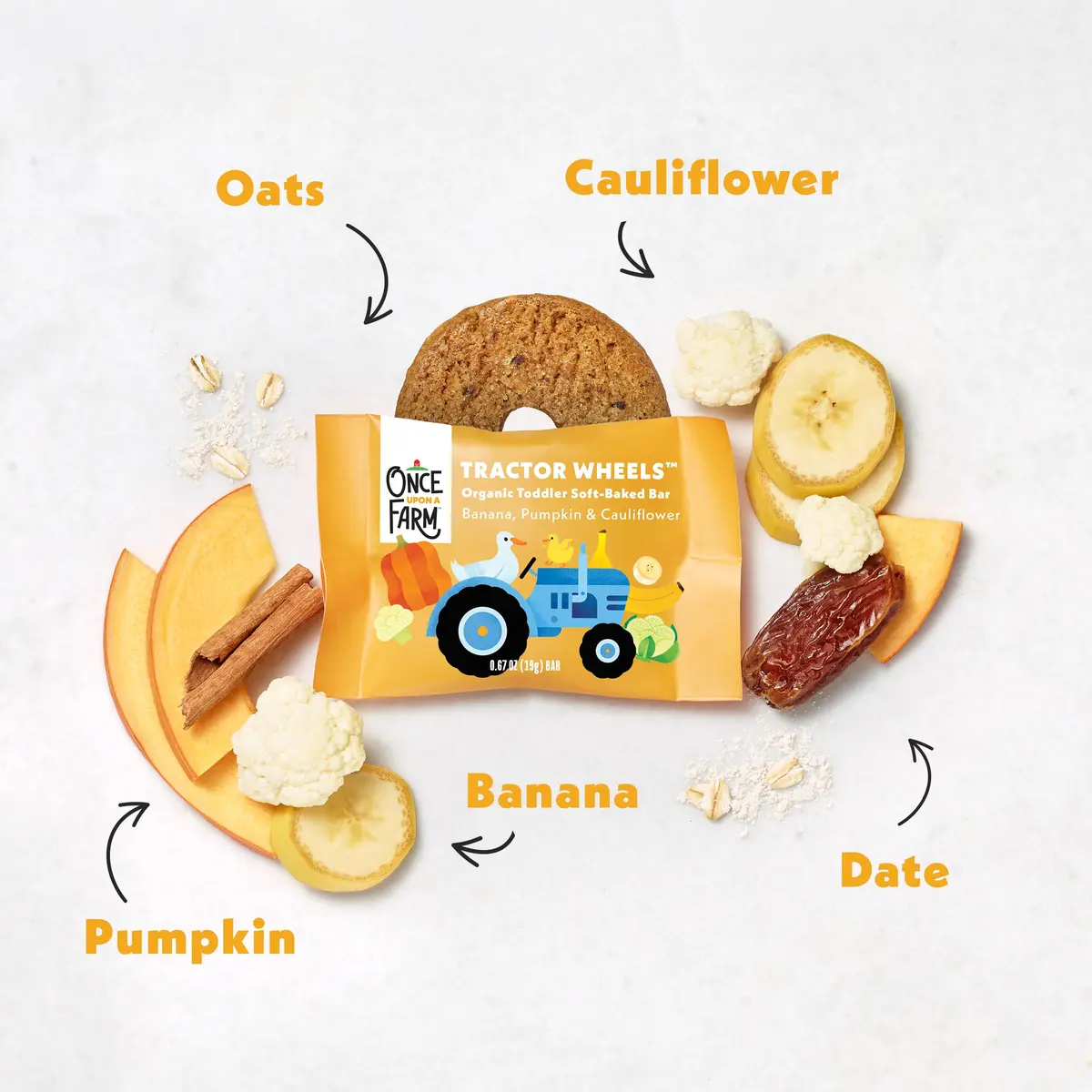 Once Upon a Farm Tractor Wheel Bar, Banana, Pumpkin & Cauliflower | Organic Baby Snack 3.35 OZ - view 3