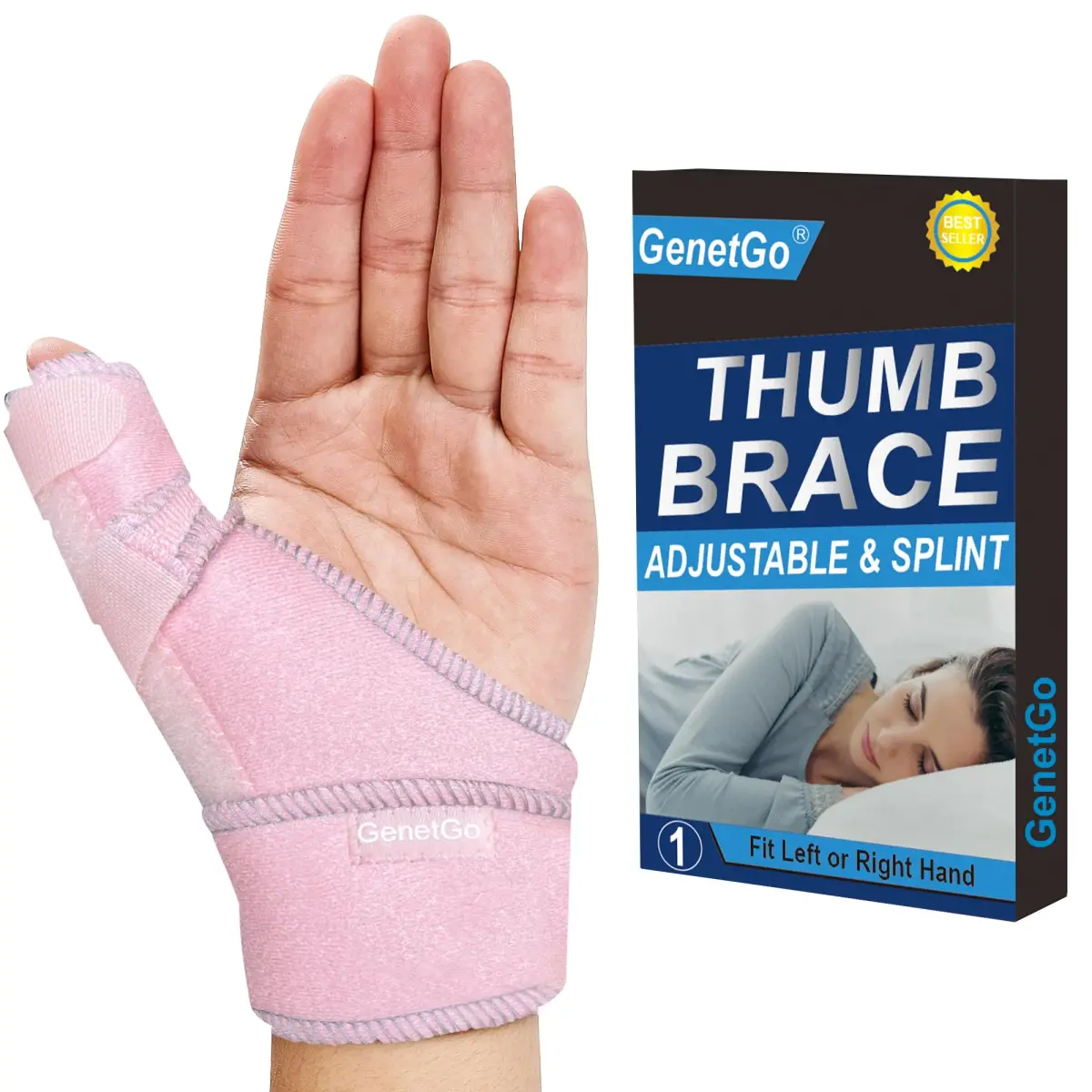 GenetGo Pink Trigger Thumb Splint Brace Stabilizer for Arthritis, Tendonitis, Sprains - Universal Fit (Right/Left Hand) - main product image