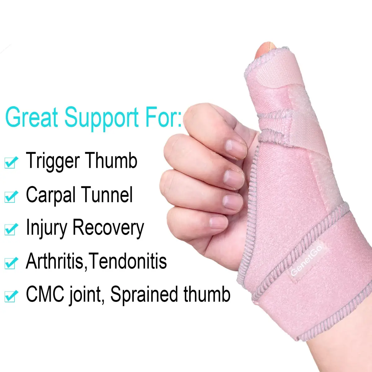 GenetGo Pink Trigger Thumb Splint Brace Stabilizer for Arthritis, Tendonitis, Sprains - Universal Fit (Right/Left Hand) - view 2