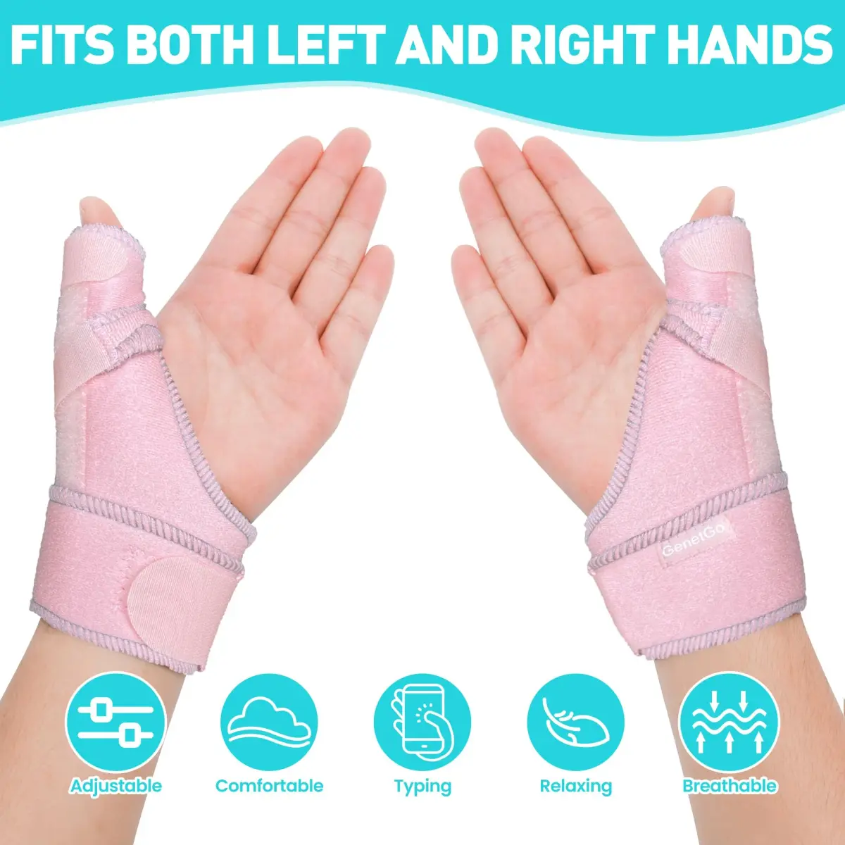 GenetGo Pink Trigger Thumb Splint Brace Stabilizer for Arthritis, Tendonitis, Sprains - Universal Fit (Right/Left Hand) - view 4