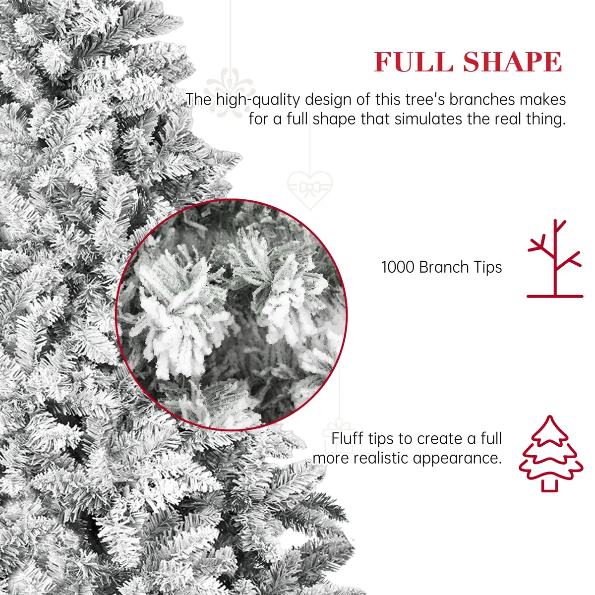 SUNCROWN 6ft Artificial Flocked Christmas Tree | Premium Frosted Snow, Indoor/Outdoor, Foldable Metal Stand, 1000 Tips - view 5