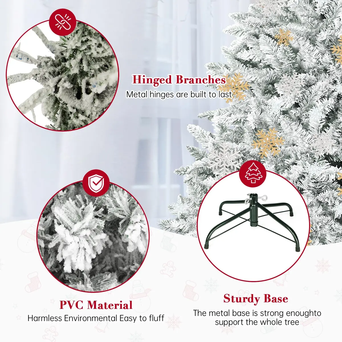 SUNCROWN 6ft Artificial Flocked Christmas Tree | Premium Frosted Snow, Indoor/Outdoor, Foldable Metal Stand, 1000 Tips - view 6