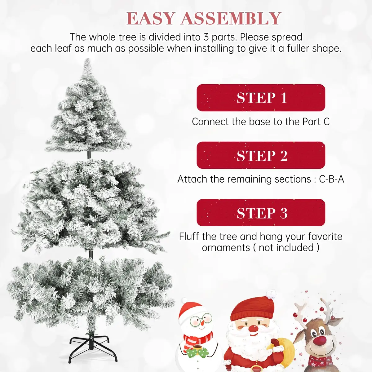 SUNCROWN 6ft Artificial Flocked Christmas Tree | Premium Frosted Snow, Indoor/Outdoor, Foldable Metal Stand, 1000 Tips - view 7