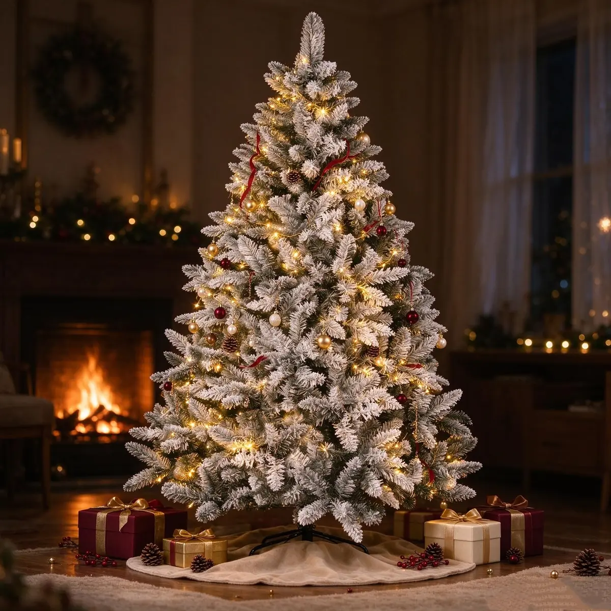 SUNCROWN 6ft Artificial Flocked Christmas Tree | Premium Frosted Snow, Indoor/Outdoor, Foldable Metal Stand, 1000 Tips - view 2