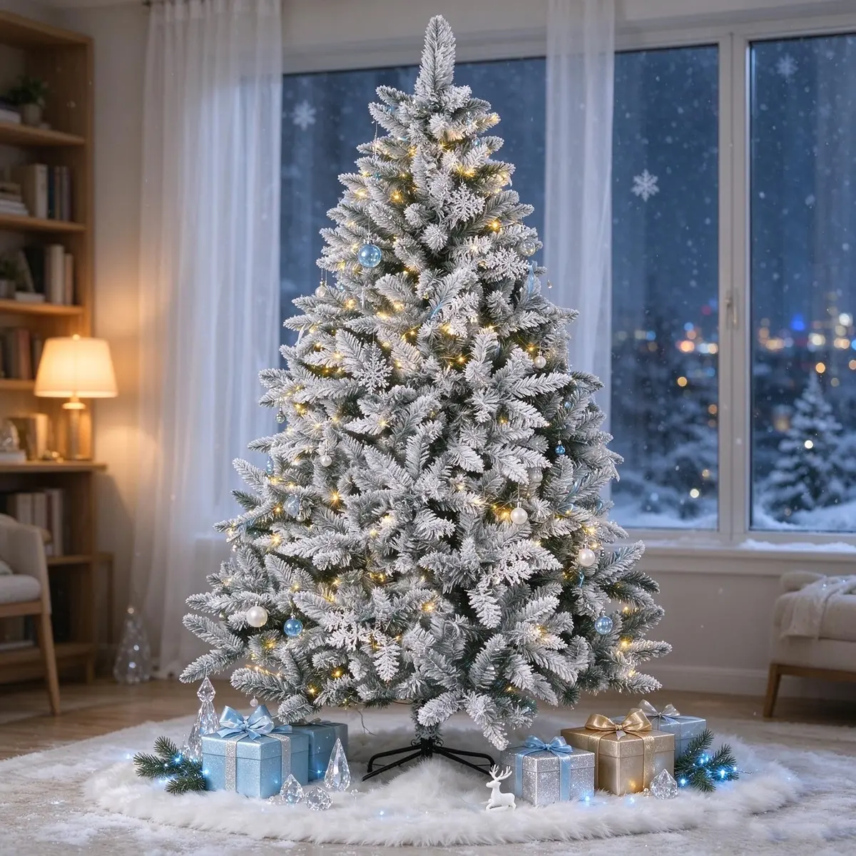 SUNCROWN 6ft Artificial Flocked Christmas Tree | Premium Frosted Snow, Indoor/Outdoor, Foldable Metal Stand, 1000 Tips - view 3