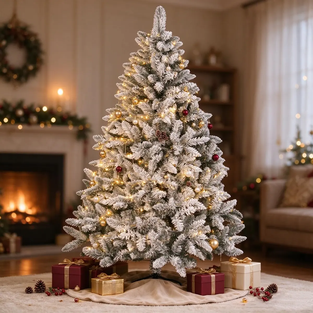 SUNCROWN 6ft Artificial Flocked Christmas Tree | Premium Frosted Snow, Indoor/Outdoor, Foldable Metal Stand, 1000 Tips - view 4