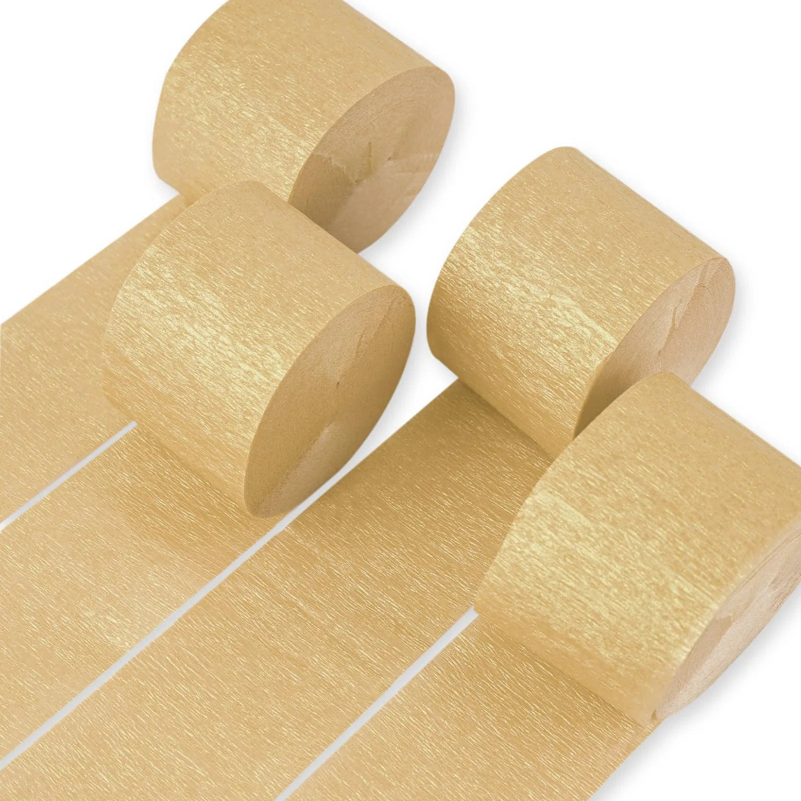 PartyWoo Pearl Gold Crepe Paper Streamers (4 Rolls, 328ft Total) | FSC-Certified, Thicker Material for Decorations - main product image