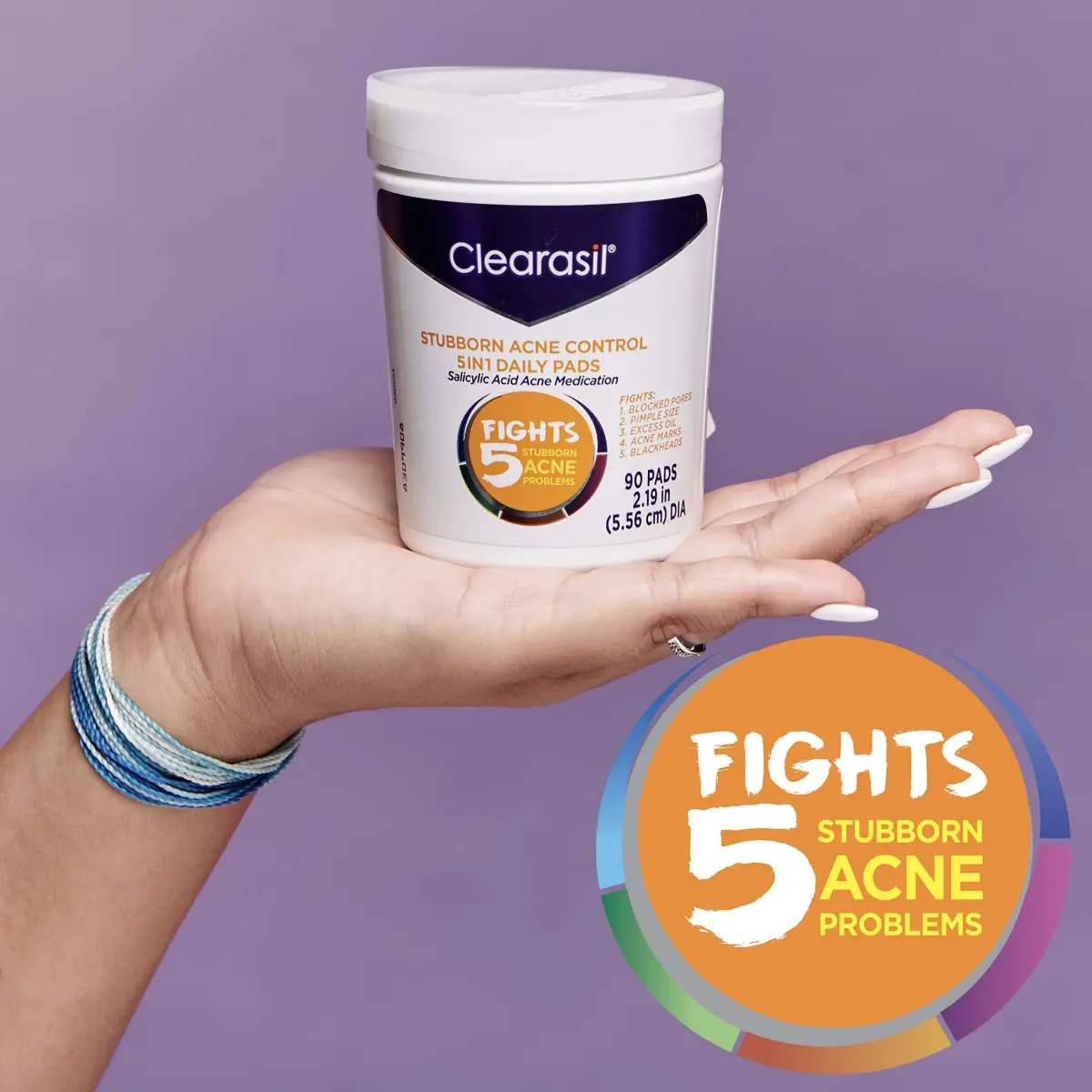 Clearasil Stubborn Acne Control 5in1 Daily Facial Cleansing Pads with Salicylic Acid 180 Count (Pack of 2) | Fights Pimple Size, Oil, and Marks - view 7