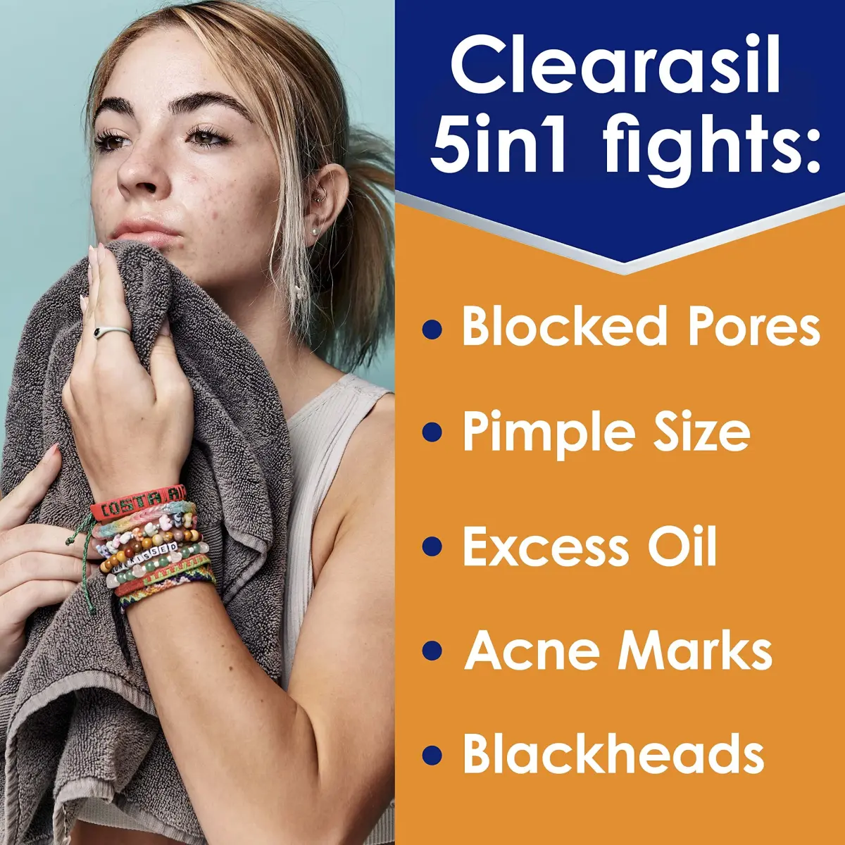 Clearasil Stubborn Acne Control 5in1 Daily Facial Cleansing Pads with Salicylic Acid 180 Count (Pack of 2) | Fights Pimple Size, Oil, and Marks - view 2