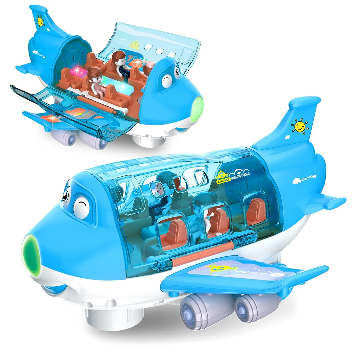 Ynybusi Electric Airplane Toy with Lights & Sounds for Kids 3+ Years, 10-inch Blue | Bump and Go Action - main product image