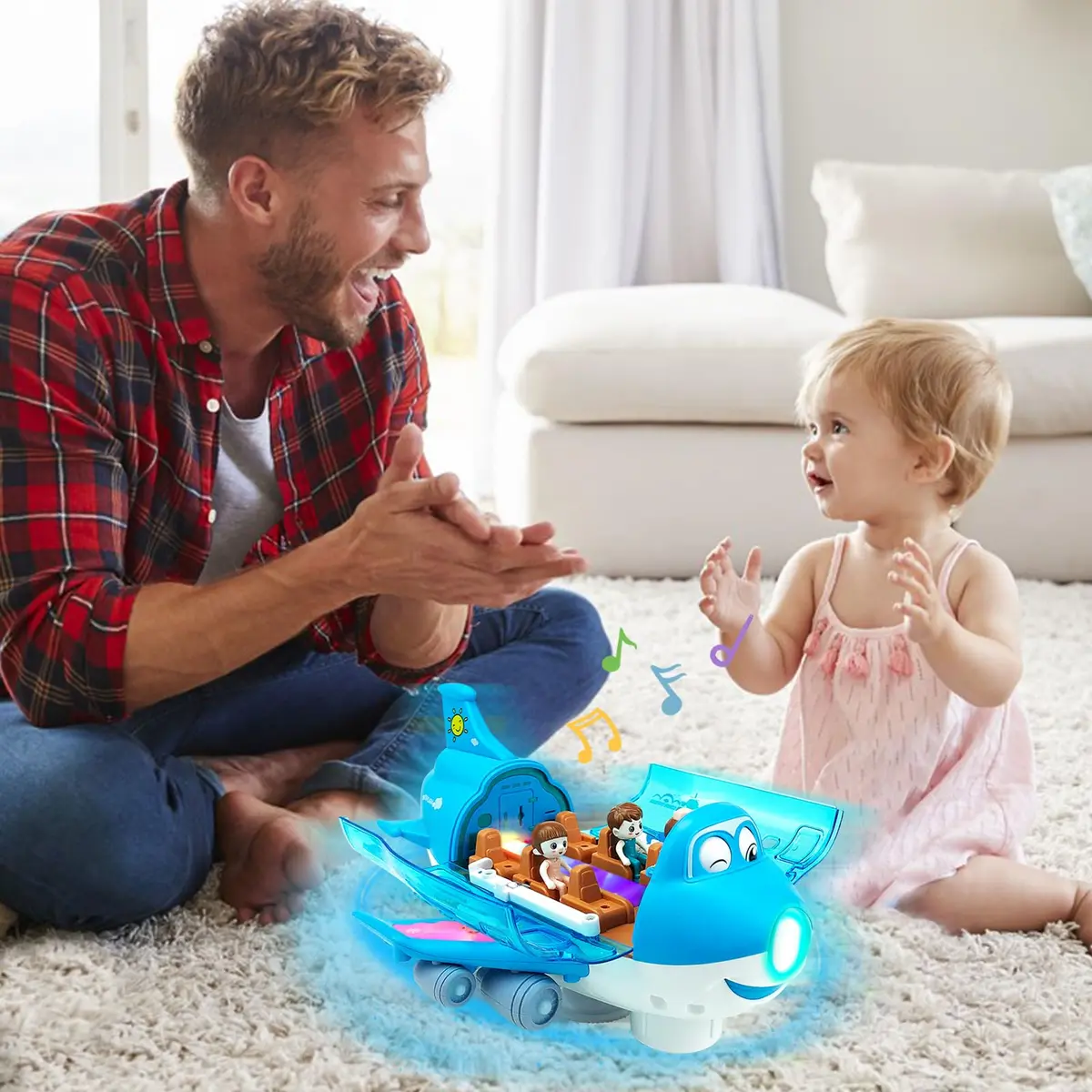 Ynybusi Electric Airplane Toy with Lights & Sounds for Kids 3+ Years, 10-inch Blue | Bump and Go Action - view 5