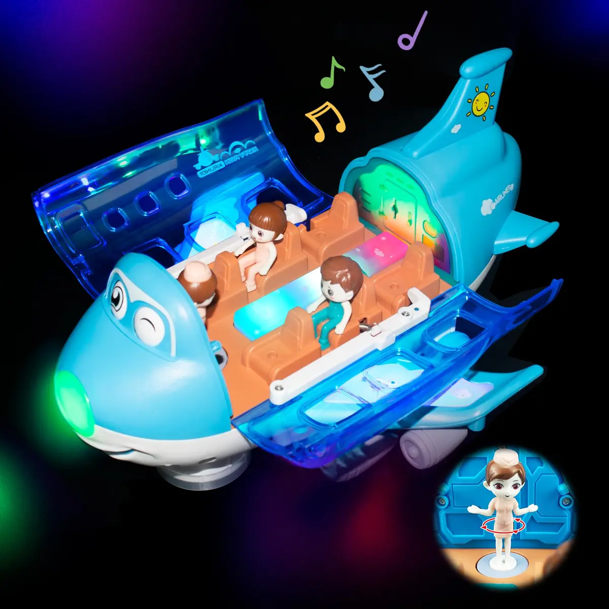 Ynybusi Electric Airplane Toy with Lights & Sounds for Kids 3+ Years, 10-inch Blue | Bump and Go Action - view 2