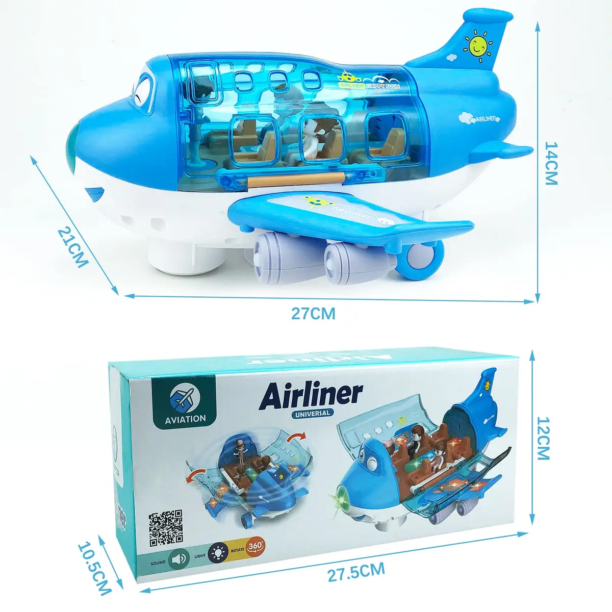 Ynybusi Electric Airplane Toy with Lights & Sounds for Kids 3+ Years, 10-inch Blue | Bump and Go Action - view 4