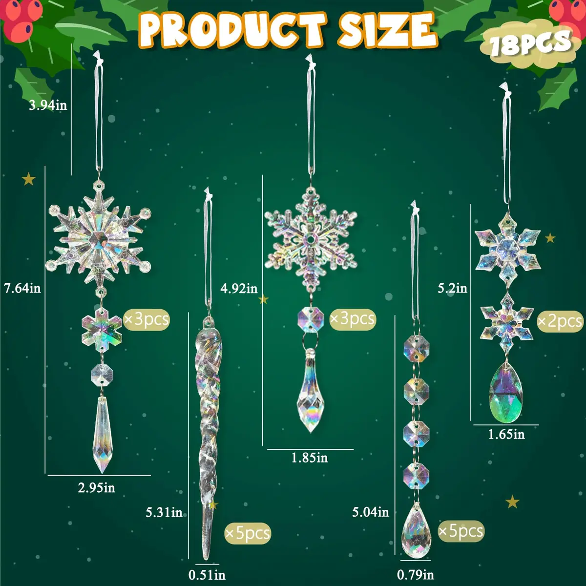 GuassLee Iridescent Acrylic Snowflake Ornaments for Christmas Tree Winter Wonderland Decorations (18 pcs) - view 6