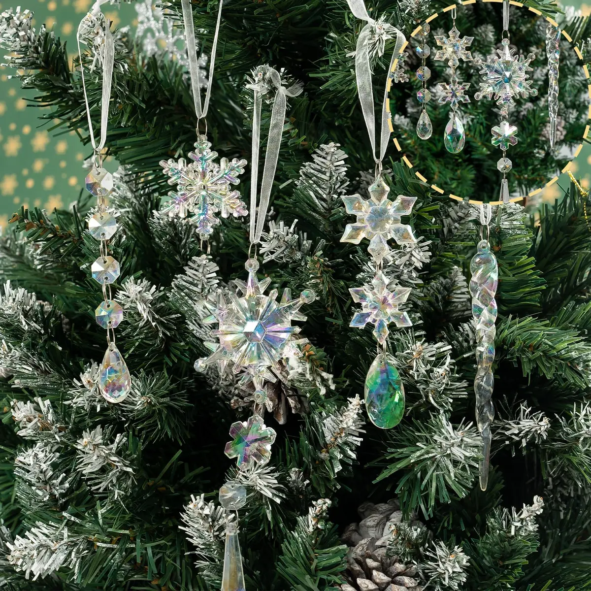 GuassLee Iridescent Acrylic Snowflake Ornaments for Christmas Tree Winter Wonderland Decorations (18 pcs) - view 7