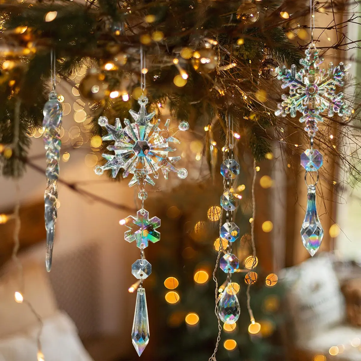 GuassLee Iridescent Acrylic Snowflake Ornaments for Christmas Tree Winter Wonderland Decorations (18 pcs) - view 9