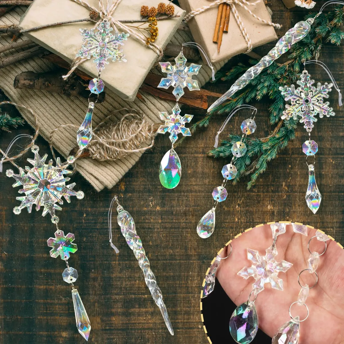 GuassLee Iridescent Acrylic Snowflake Ornaments for Christmas Tree Winter Wonderland Decorations (18 pcs) - view 3