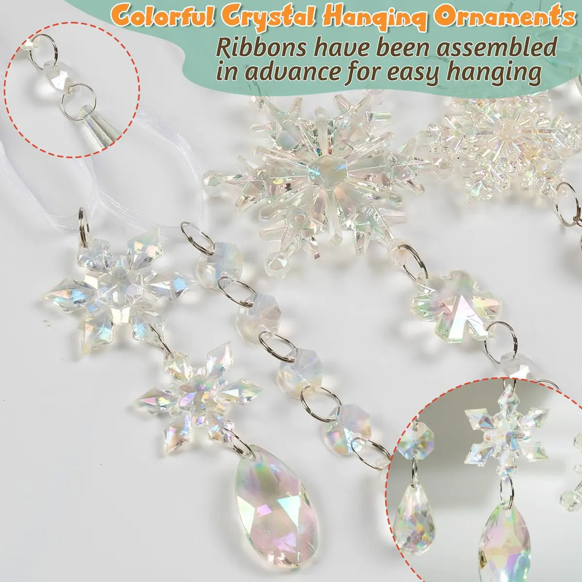 GuassLee Iridescent Acrylic Snowflake Ornaments for Christmas Tree Winter Wonderland Decorations (18 pcs) - view 4
