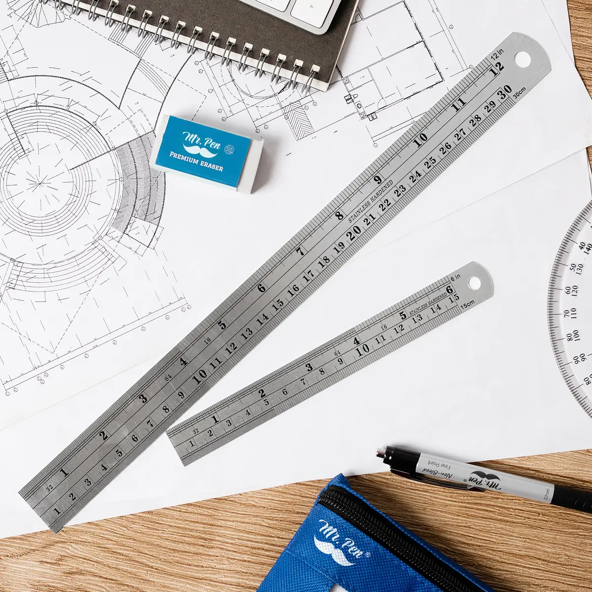 Mr. Pen- Metal Straight Edge Ruler, 2 Pack, 6" and 12" | Durable Stainless Steel, Precise Measurements - view 7