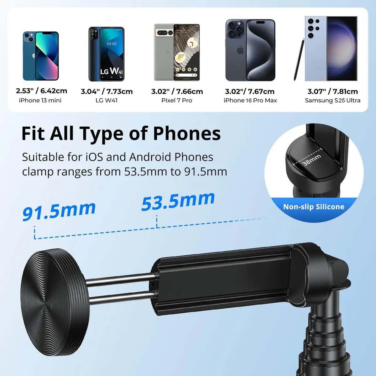 SYNCWIRE Selfie Stick Tripod 55" Aluminum Travel Phone Tripod with Remote for iPhone 17/16/15/14/13/12 Series and More Smartphones - view 3