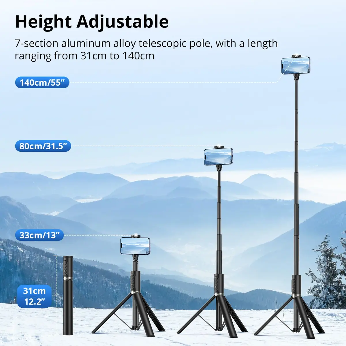 SYNCWIRE Selfie Stick Tripod 55" Aluminum Travel Phone Tripod with Remote for iPhone 17/16/15/14/13/12 Series and More Smartphones - view 4