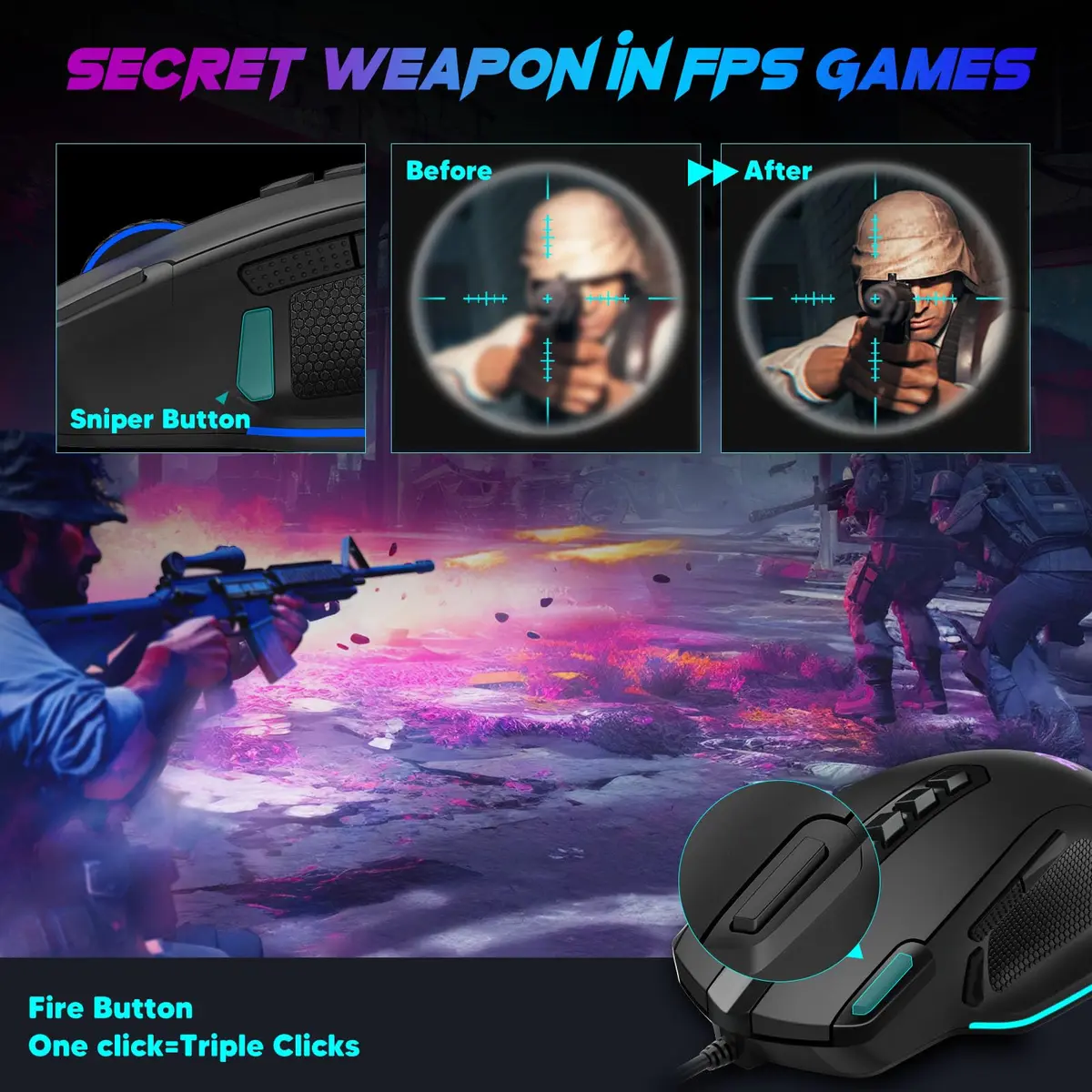 Redragon M614 Wired Gaming Mouse | Up to 8000 DPI, RGB Backlit, 11 Programmable Buttons, Ergonomic Design - view 5