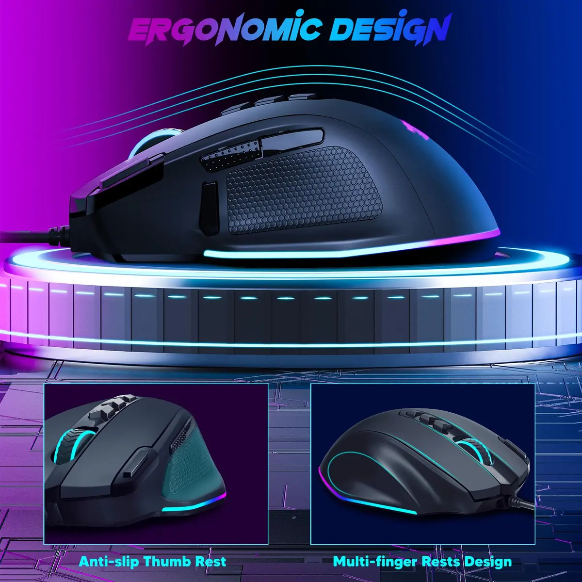 Redragon M614 Wired Gaming Mouse | Up to 8000 DPI, RGB Backlit, 11 Programmable Buttons, Ergonomic Design - view 6
