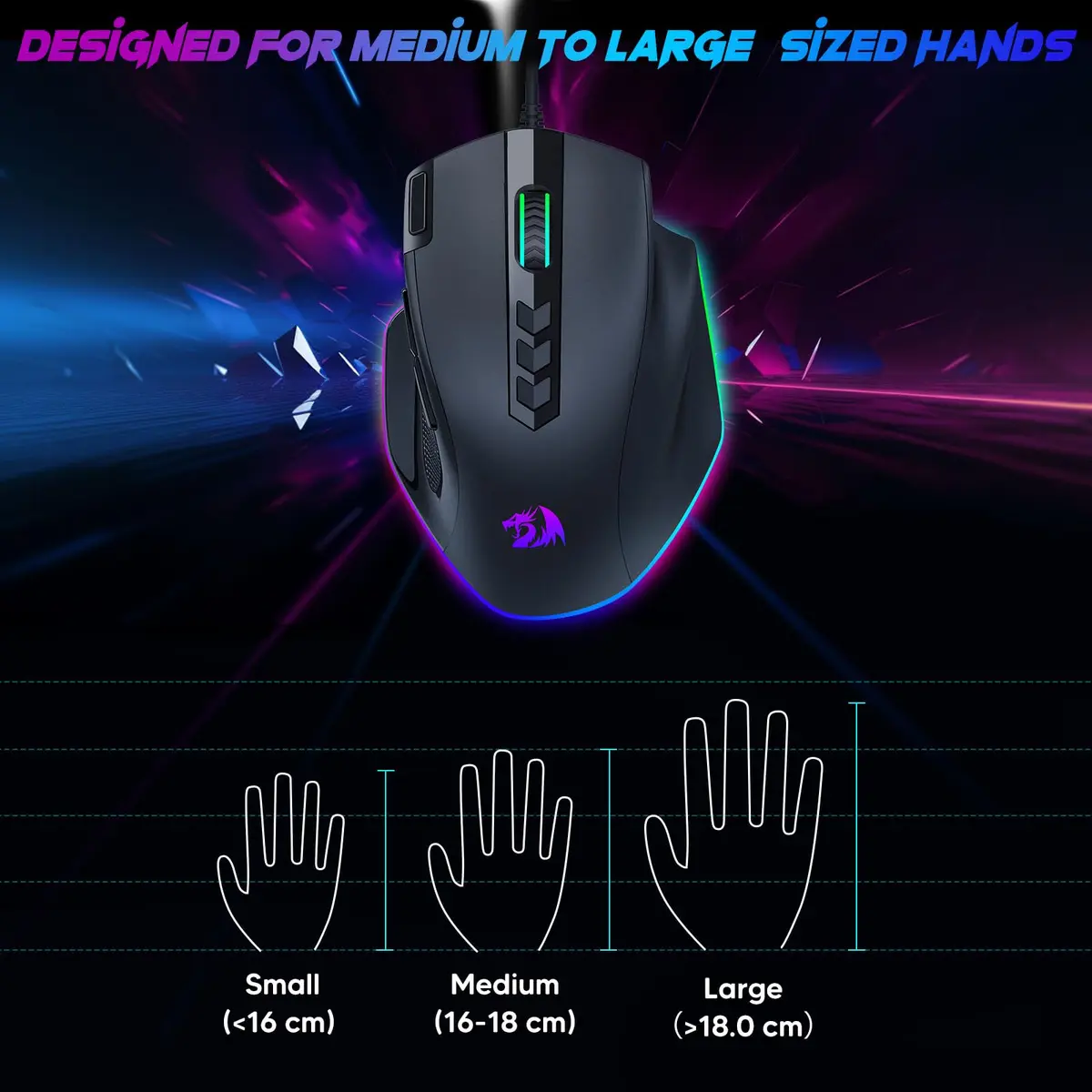 Redragon M614 Wired Gaming Mouse | Up to 8000 DPI, RGB Backlit, 11 Programmable Buttons, Ergonomic Design - view 7