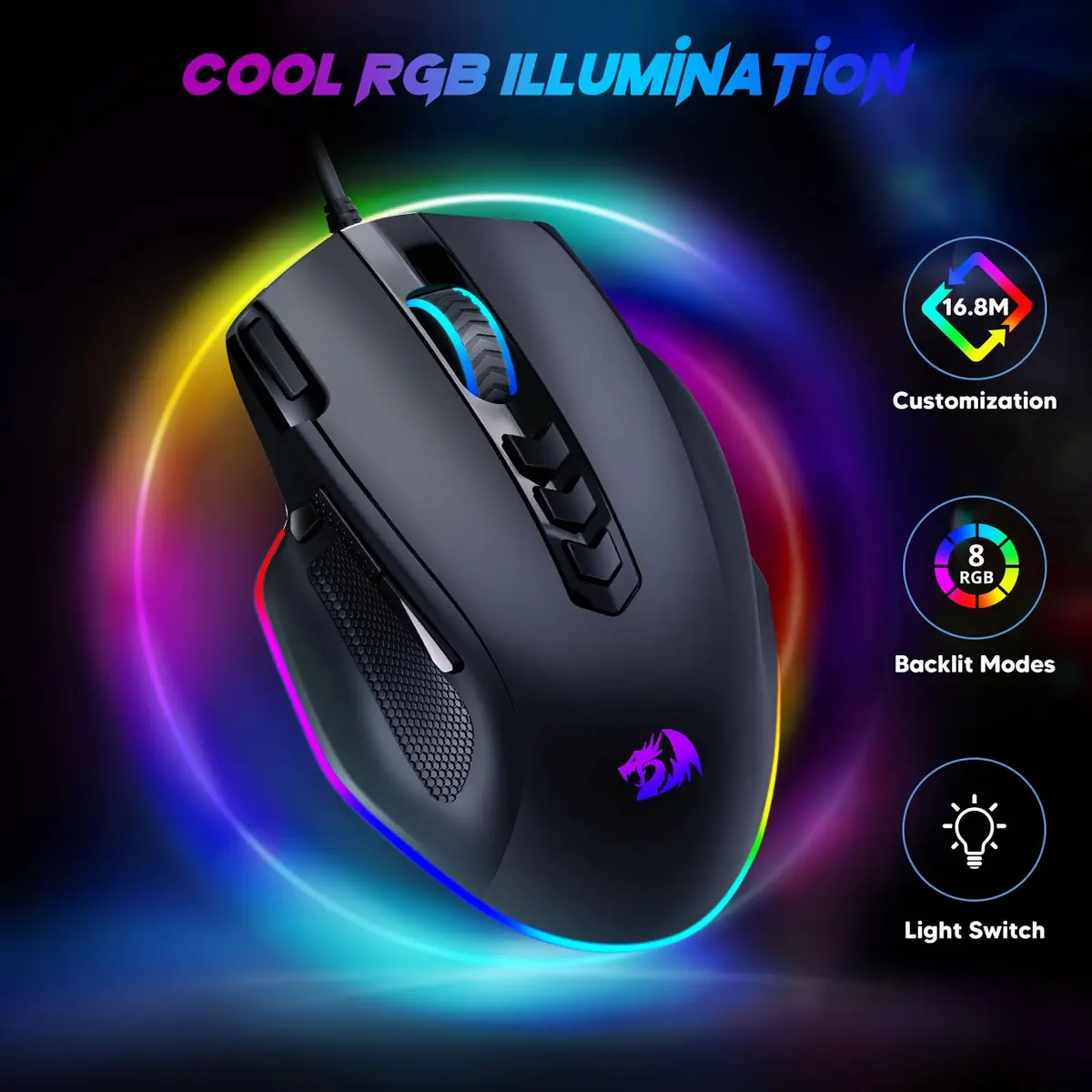 Redragon M614 Wired Gaming Mouse | Up to 8000 DPI, RGB Backlit, 11 Programmable Buttons, Ergonomic Design - view 2