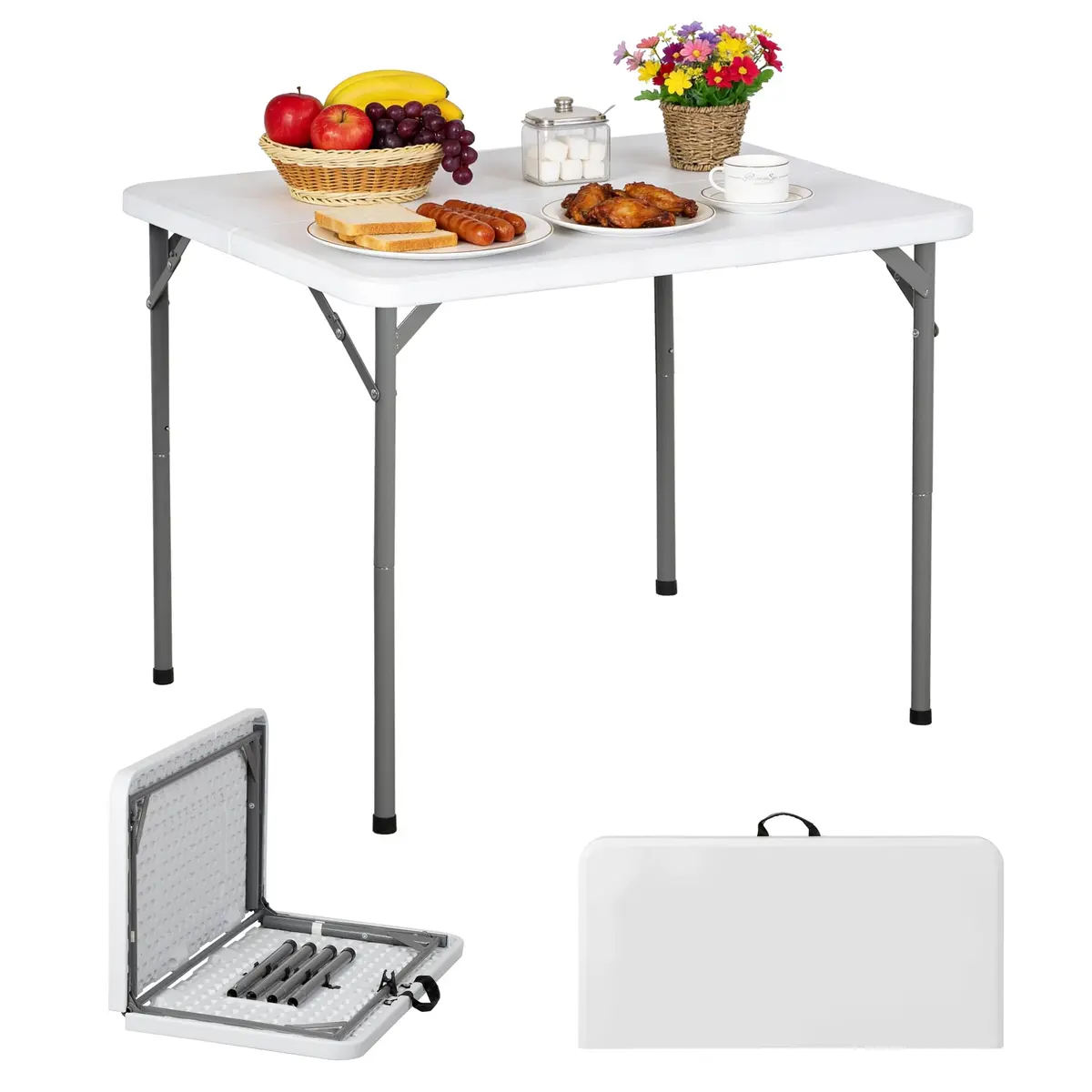 ZENY 34inch Fold in Half Square Table | Portable Plastic Dining Card Table for Indoor & Outdoor Use - main product image