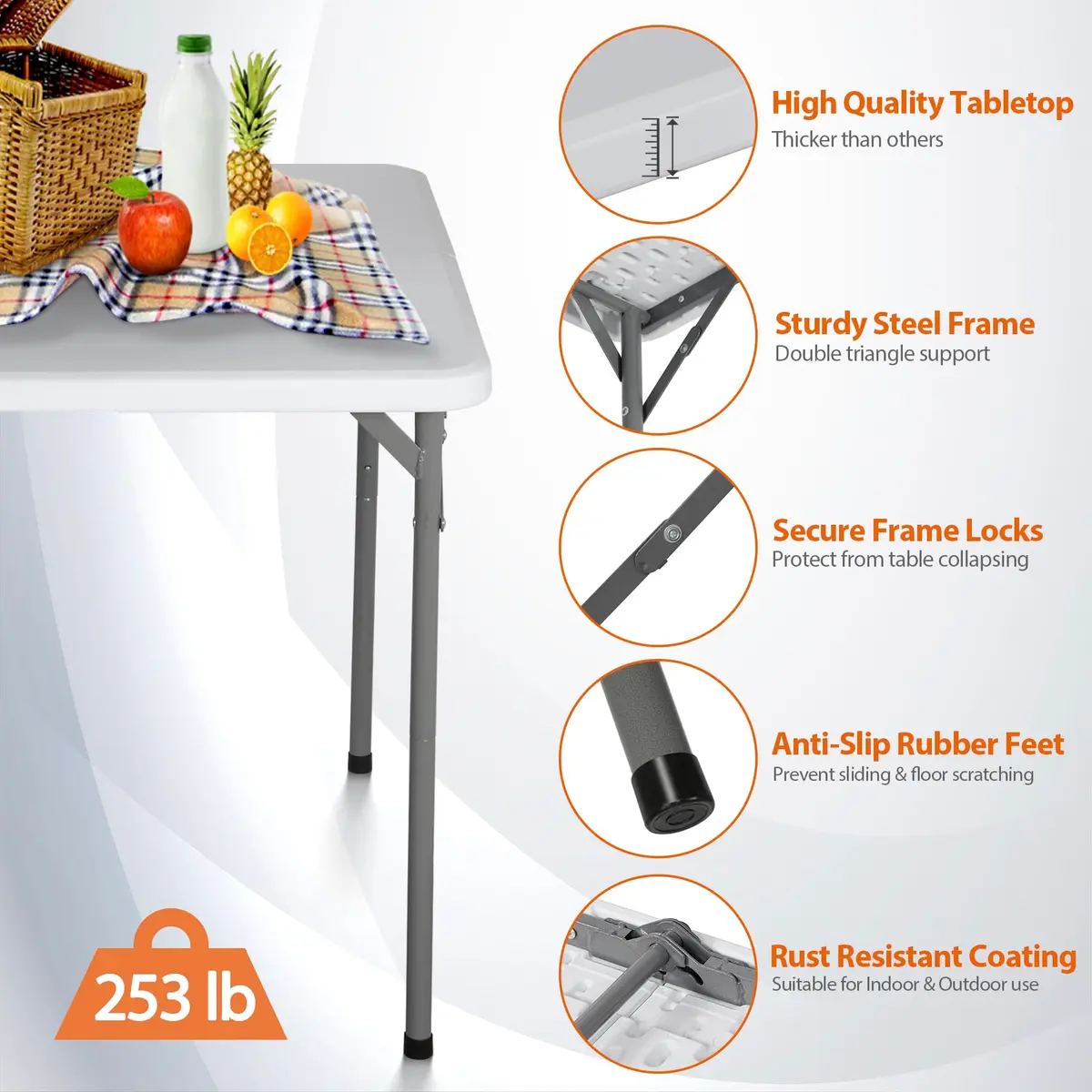ZENY 34inch Fold in Half Square Table | Portable Plastic Dining Card Table for Indoor & Outdoor Use - view 5