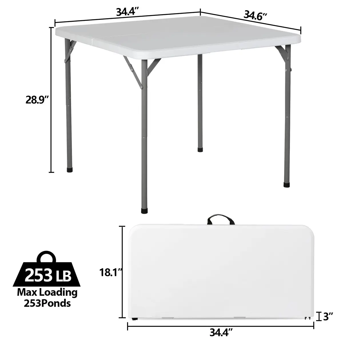 ZENY 34inch Fold in Half Square Table | Portable Plastic Dining Card Table for Indoor & Outdoor Use - view 6