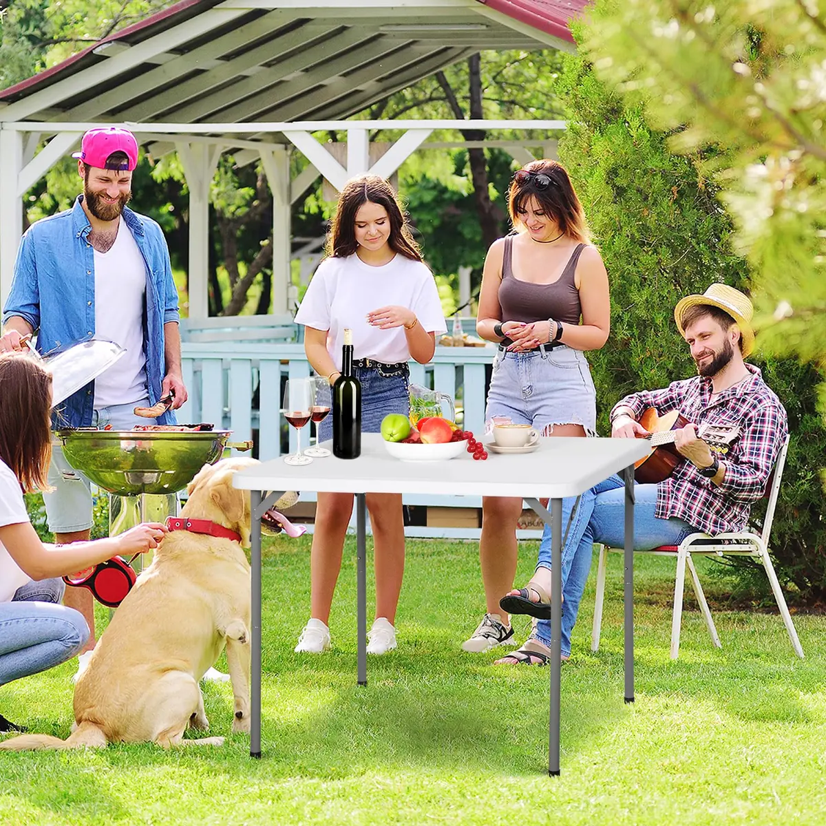 ZENY 34inch Fold in Half Square Table | Portable Plastic Dining Card Table for Indoor & Outdoor Use - view 9