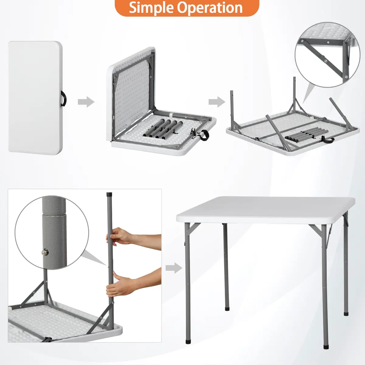 ZENY 34inch Fold in Half Square Table | Portable Plastic Dining Card Table for Indoor & Outdoor Use - view 4